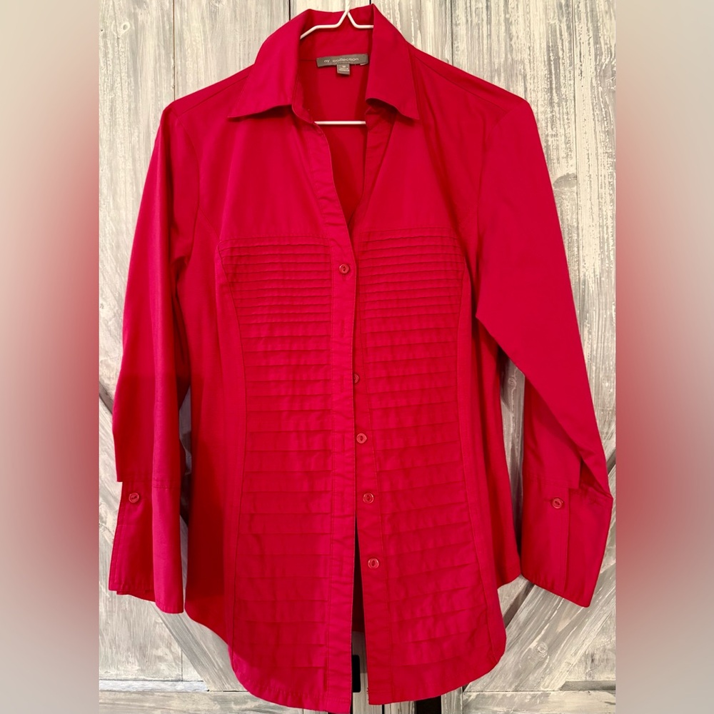 NY Collection Vibrant Pink Button-Down Shirt